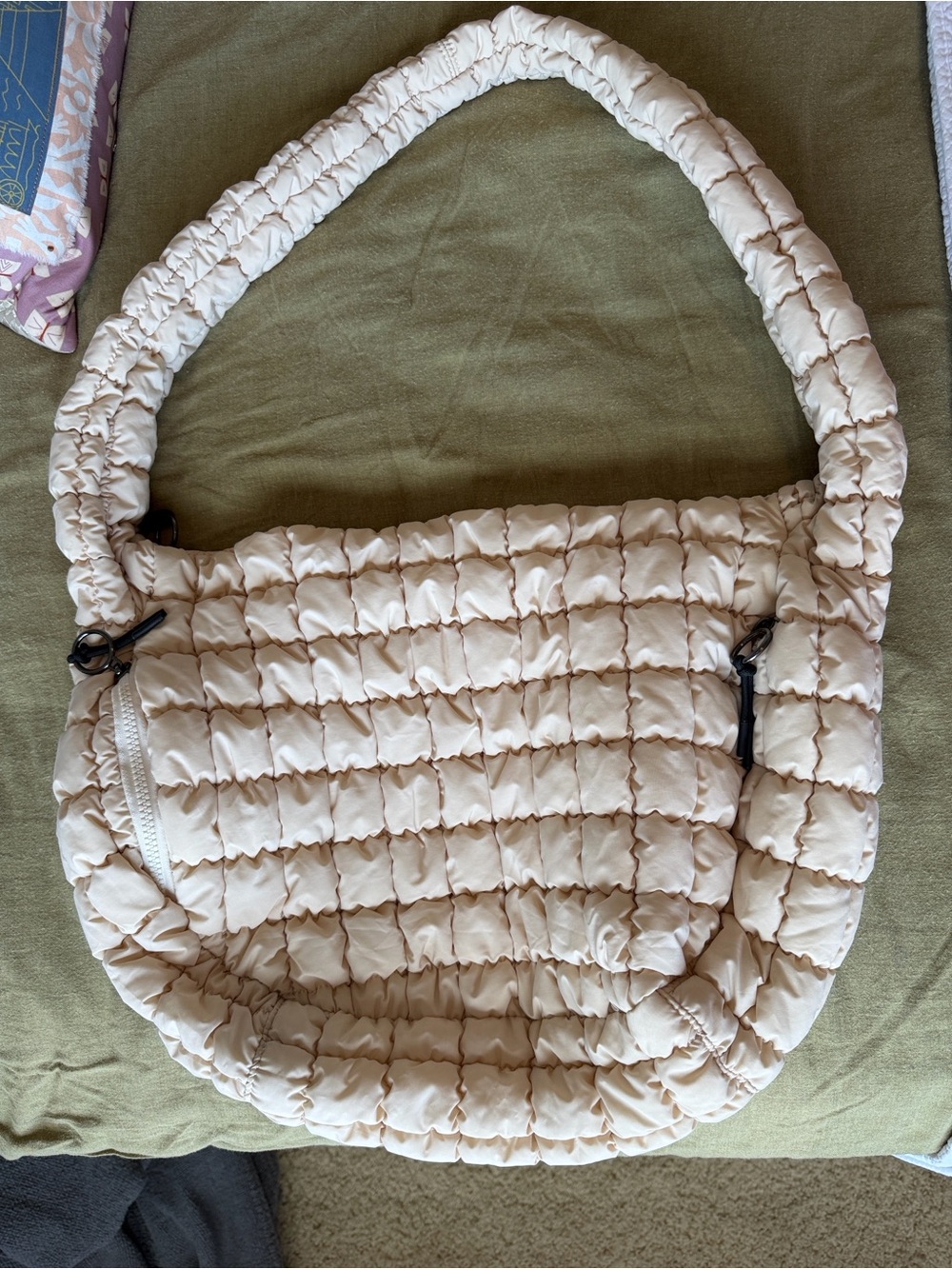 Quilted Cream Shoulder Bag - Soft Puffer Style